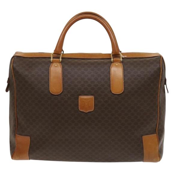 CELINE Macadam Canvas Boston Bag Pvc Leather Brown Gold - Picture 2 of 12